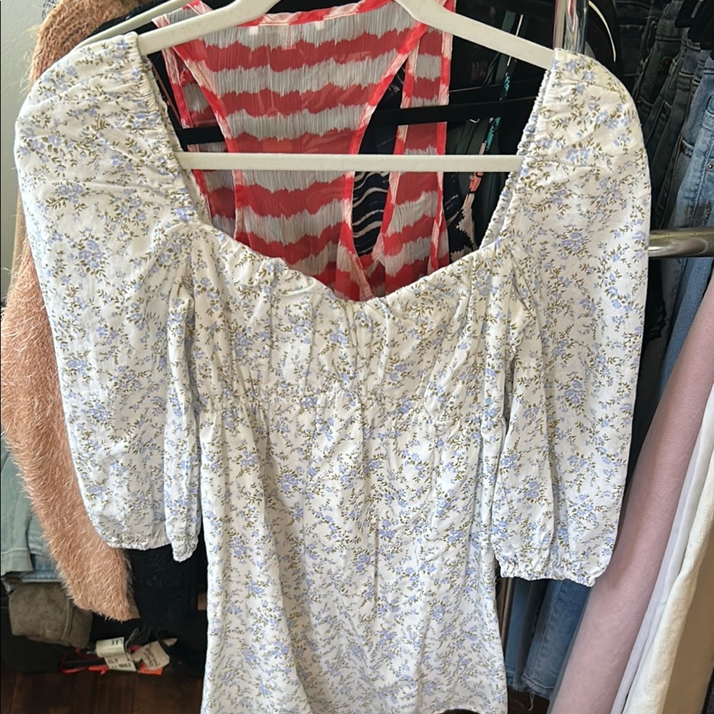 Olivaceous Blue and White Floral Long Sleeve Dress